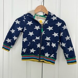 Mini Boden Star Print Sherpa Lined Hoodie Navy Blue Cream Patriotic  3-4 Years